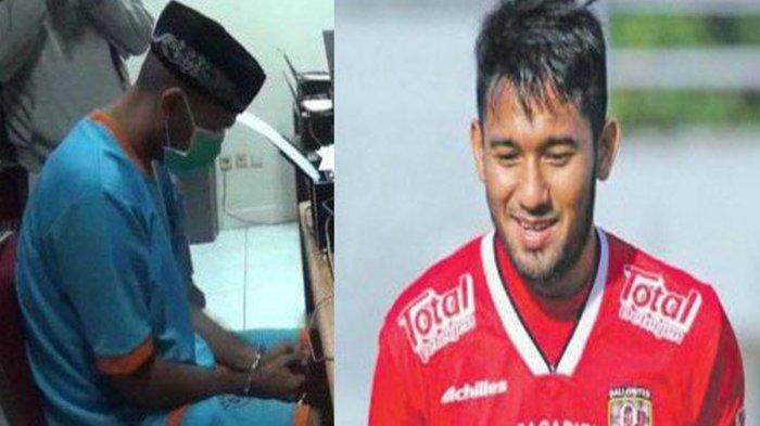 Syakir Sulaiman saat menjani pemeriksaan di Polres Cianjur, Selasa (5/11/2024) (kanan) dan Syakir Sulaiman saat masih membela Bali United. Ia ditangkap polisi karena jual obat terlarang.