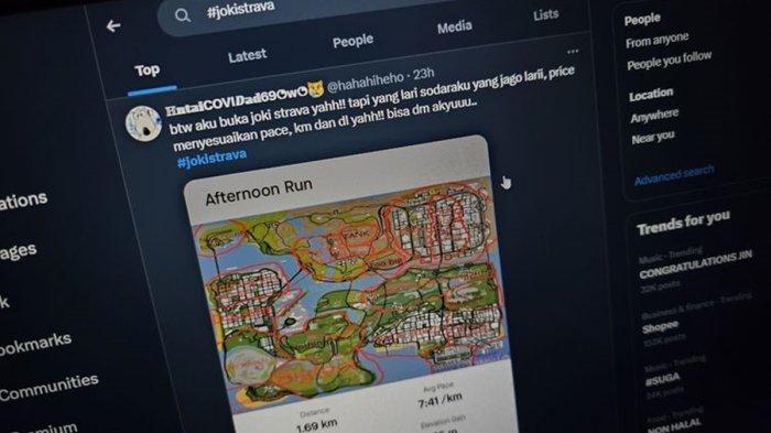Ilustrasi tren Joki Strava di media sosial.
