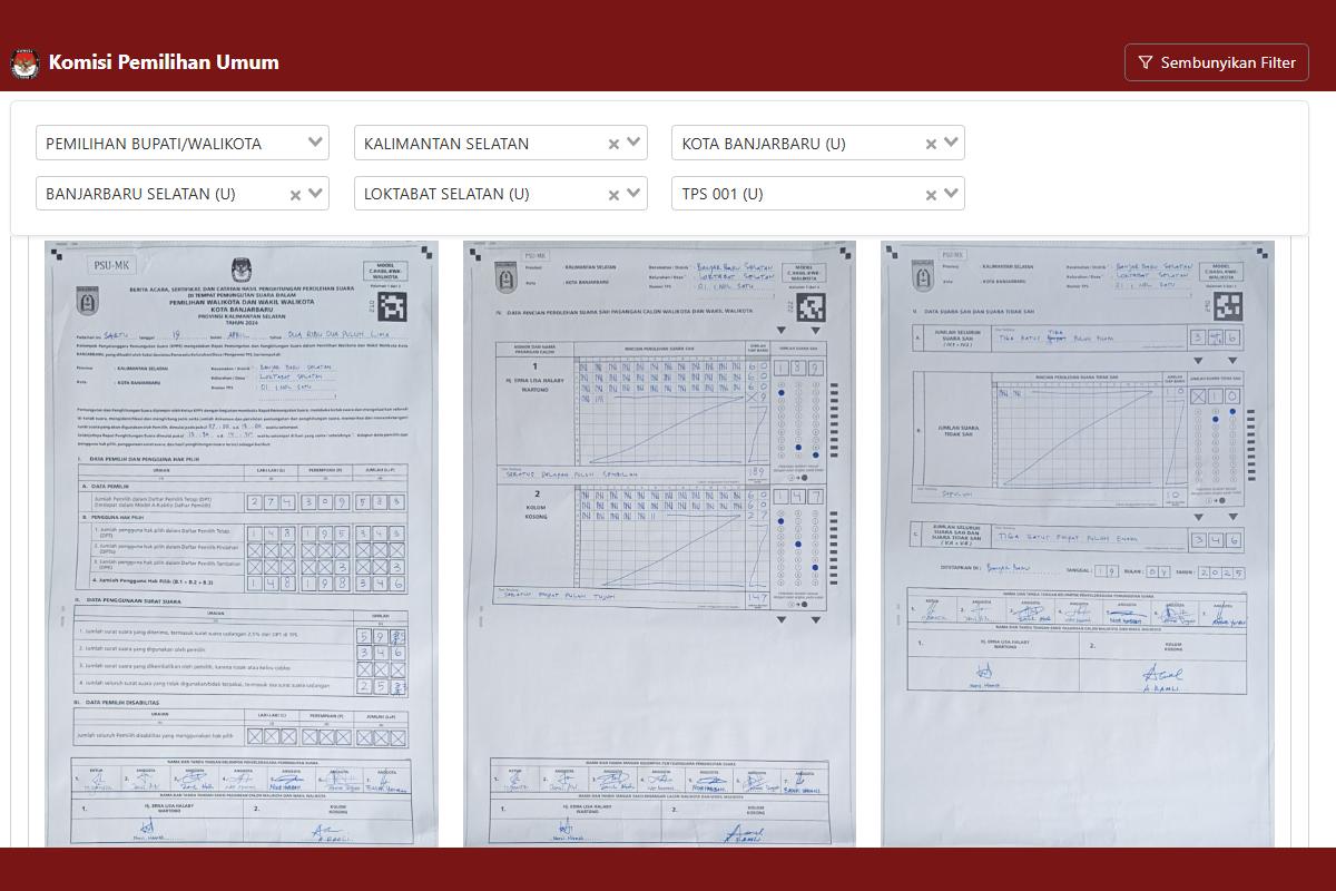 REAL COUN PSU PILKADA - Tangkap layar Form Model C Hasil KWK TPS 001 di Laktobat diambil dari pilkada2024.kpu.go.id Sabtu (19/4/2025).