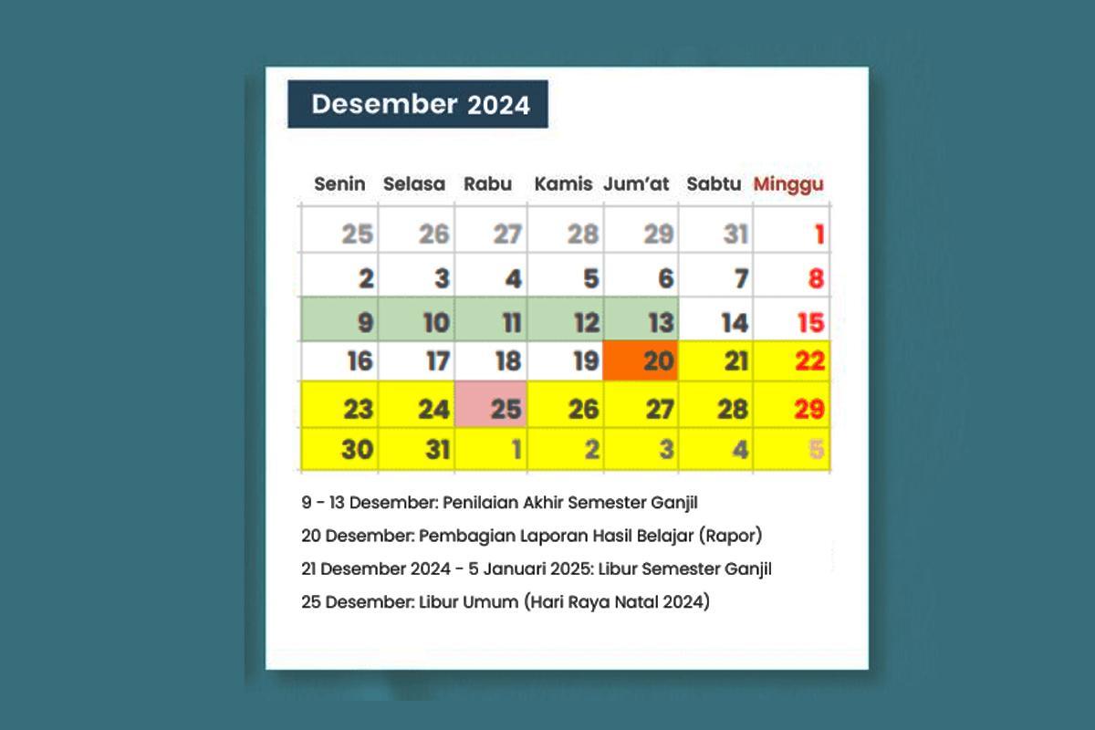 Kalender Akademik TA 2024/2025 dan Jadwal Libur Sekolah Desember 2024