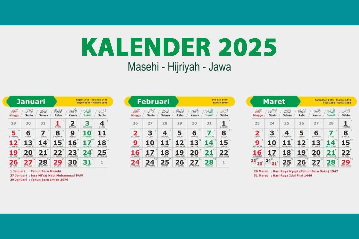 Kalender 2025 Lengkap dengan Pasaran Jawa PDF, Dari Bulan Januari - Desember