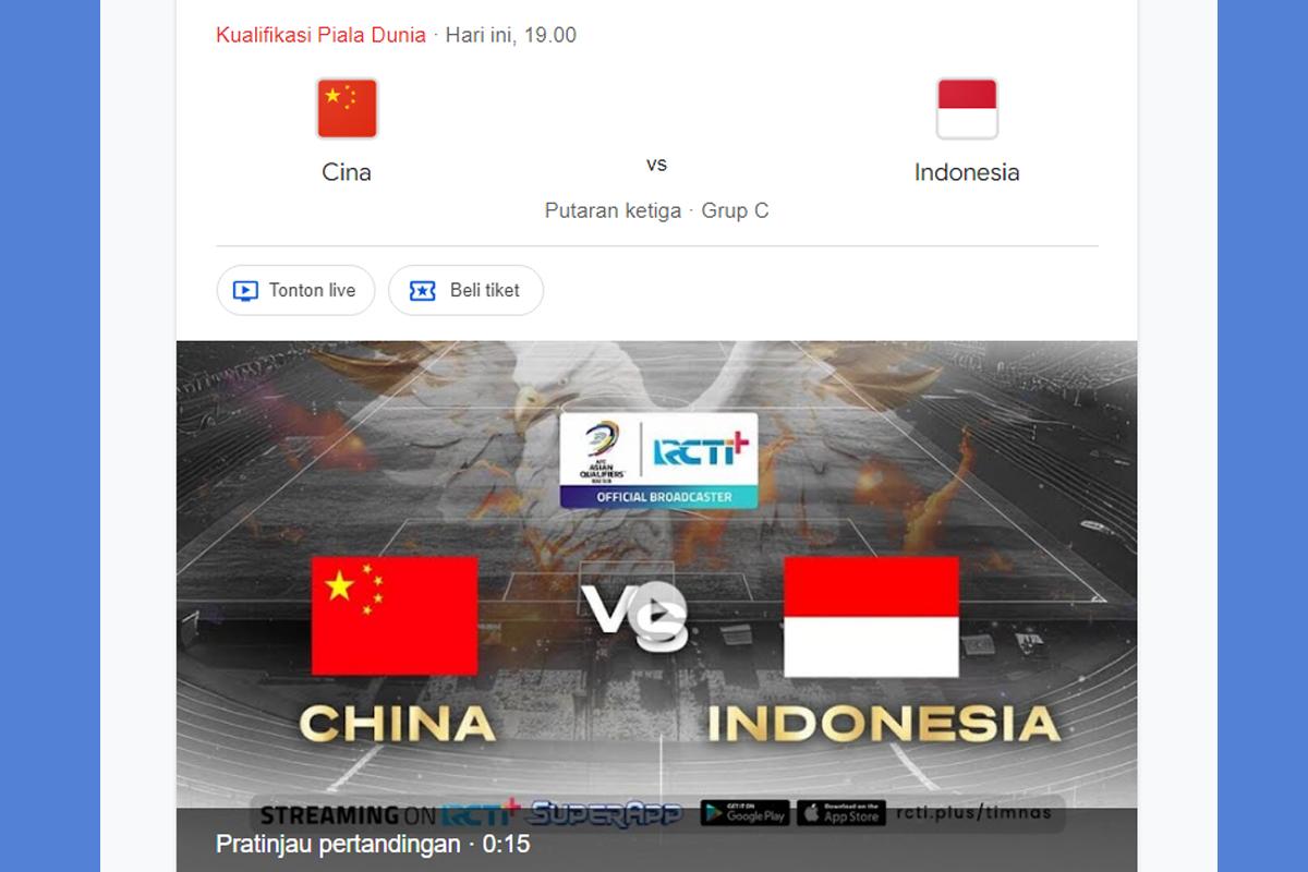 Timnas Indonesia vs Cina Malam Ini, Kick Off Pukul 19.00 WIB