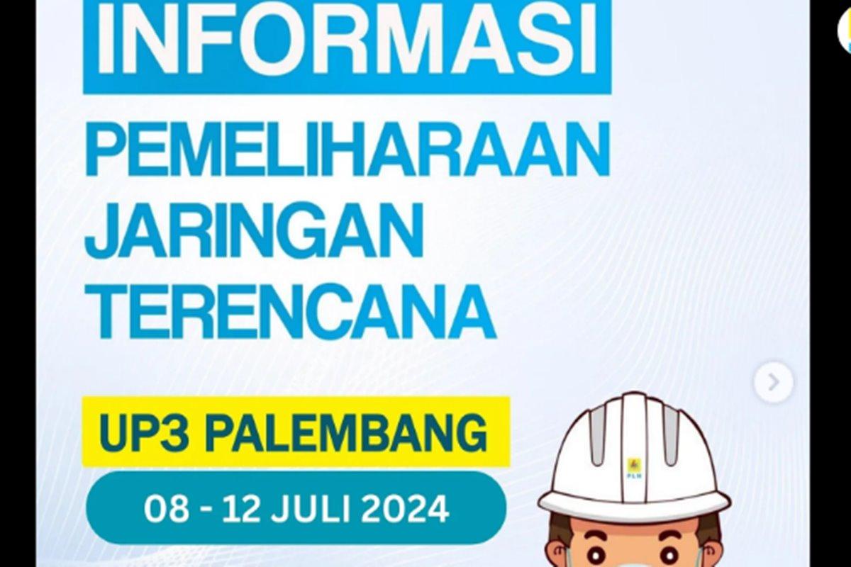 PT PLN (Persero) kembali menginformasikan akan melakukan pemadaman di sejumlah wilayah Palembang selama periode 8-12 Juli 2024.