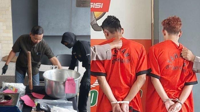 Barang bukti kasus pembunuhan dan mutilasi mahasiswa di Sleman (kiri)
Pelaku mutilasi mahasiswa di Sleman, RD dan W, dihadirkan dalam jumpa pers di Mapolda DIY (kanan)