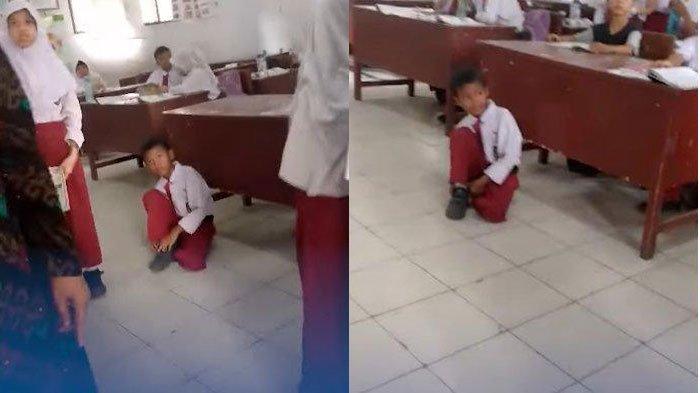 kolase foto Guru SD di Medan yang Hukum Siswa Duduk di Lantai karena Nunggak SPP. Begini nasibnya.
