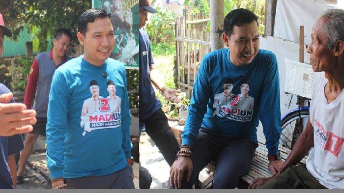 Kolase foto Calon Wakil Wali Kota Madiun Nomor Urut 2, F Bagus Panuntun menyapa warga di Kelurahan Demangan, Kecamatan Taman, Minggu (10/11/2024).