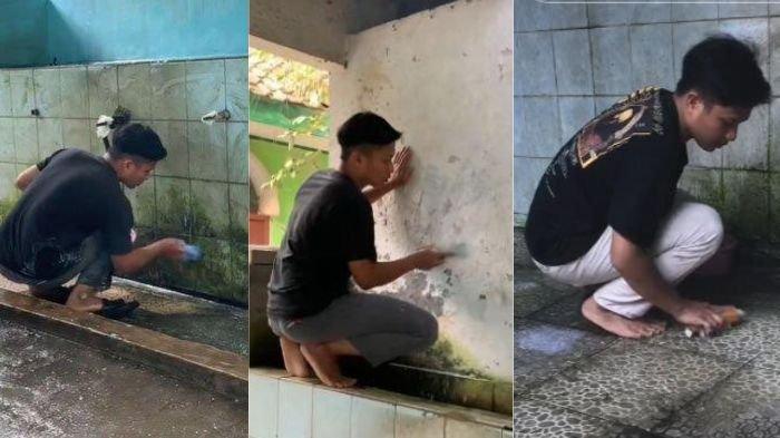 Penjual tahu gejrot sukarela bersihkan toilet masjid selama 6 jam sehari