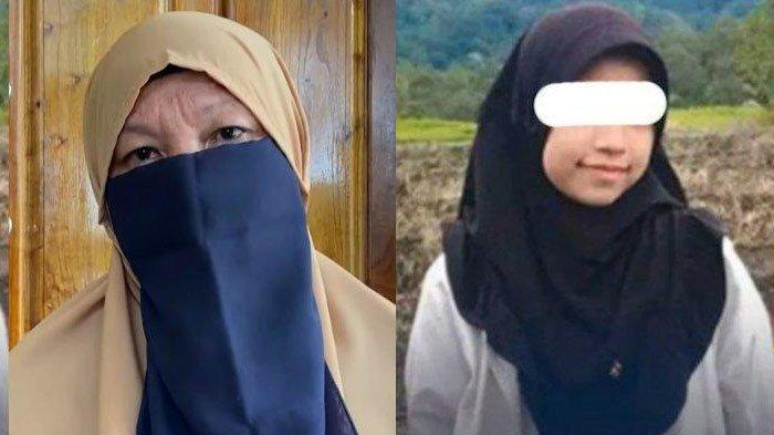 Nia Kurnia Sari (kiri) Gadis penjual gorengan yang dibunuh, AG (kanan) keluarga korban.