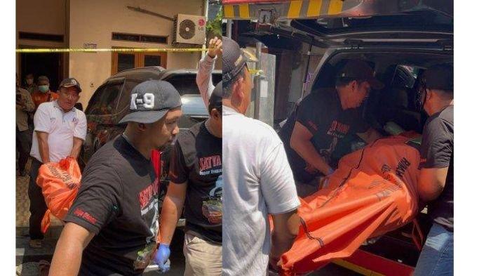 Petugas evakuasi SW (43) dari TKP pembantaian keluarga Bos Kardus di Cimanggis Depok