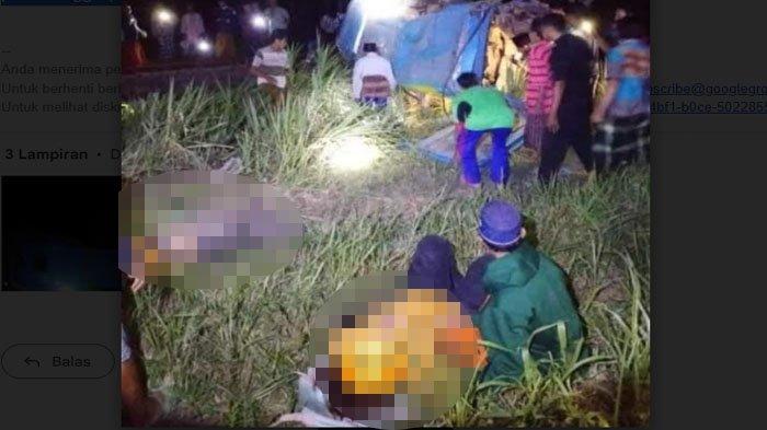 Beberapa korban kecelakaan maut kendaraan Elf vs KA terlihat bergelimpangan di Dusun Prayuana, Desa Ranupakis, Kecamatan Klakah, Kabupaten Lumajang, Minggu (19/11/2023) malam.