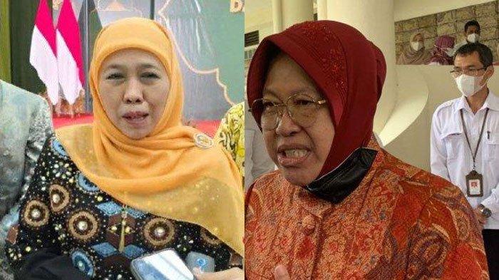 Khofifah Indar Parawansa dan Tri Rismaharini. Khofifah Masih Berpeluang Ketemu Risma di Pilgub Jatim 2024.