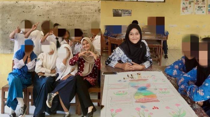 Wiga, guru honorer di Banyuwangi, bersama murid-muridnya