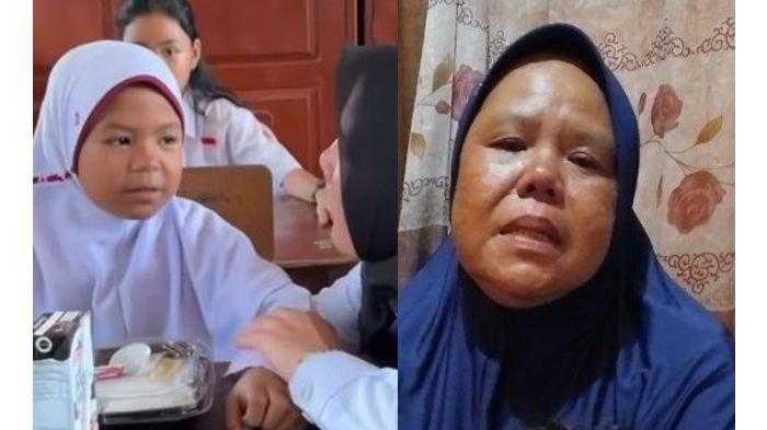 Suryati, ibunda Devi (kiri)
Devi, siswi SD yang bawa pulang nasi kotak makan siang gratis (kanan)