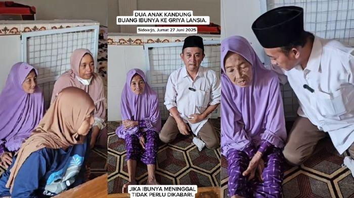 DISERAHKAN - Dua wanita menyerahkan ibu kandungnya ke Griya Lansia Husnul Khatimah, Malang