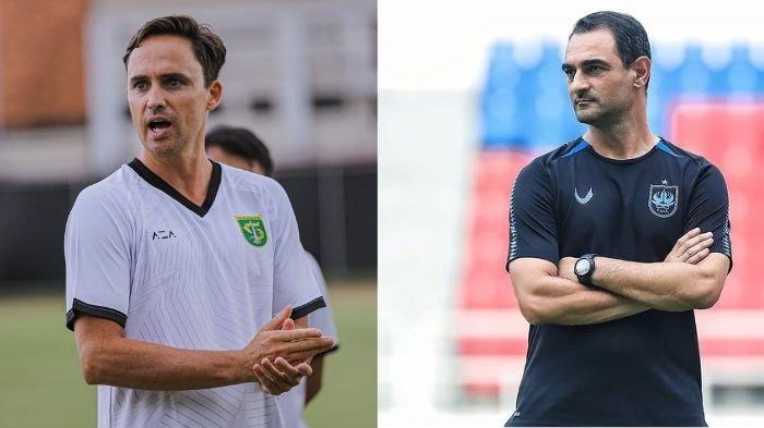 Kolase foto Paul Munster (kiri) dan Gilbert Agius (kanan). Adu taktik dua pelatih itu akan tersaji di laga Persebaya Surabaya vs PSIS Semarang