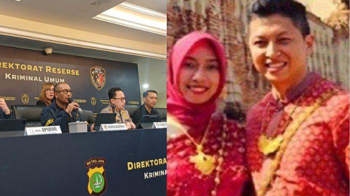 SYOK - (kiri) Polda Metro Jaya menggelar konferensi pers untuk mengumumkan penyebab kematian diplomat Arya Daru, Selasa (29/7/2025).
(kanan) Foto Arya Daru dan istrinya, Meta Ayu