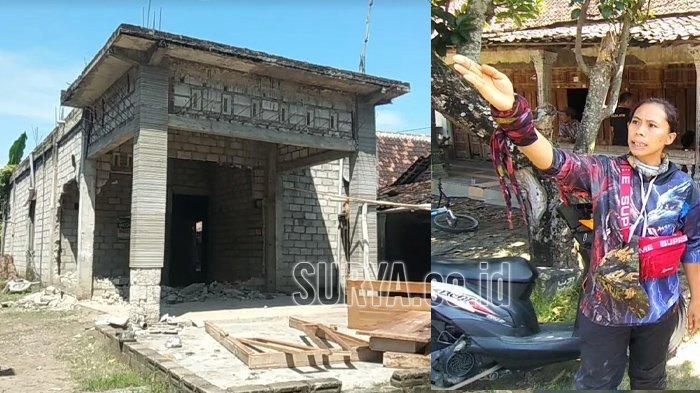 Siti Fatimah (kanan), saat ditemui Dusun/Desa Pucanganom, Kecamatan Kebonsari, Kabupaten Madiun, Jumat pagi (19/4/2024). Dan kondisi rumah usai dibongkar (kiri)