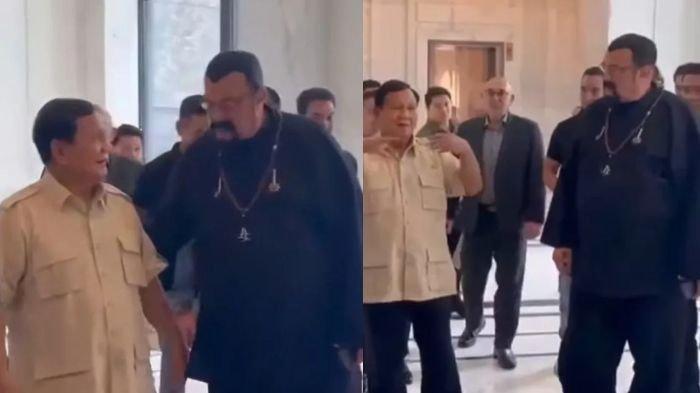 Tangkap layar pertemuan Presiden Prabowo dan Steven Seagal, aktor Amerika