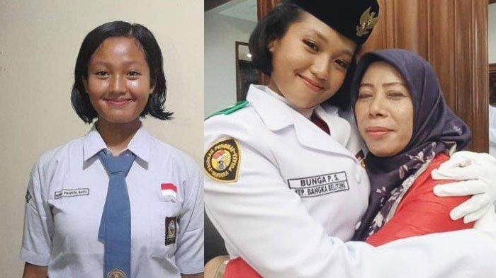 Kolase foto Bunga Puspita Sari, Anak Buruh Setrika yang Jadi Paskibraka 2023. Terungkap sosok aslinya.