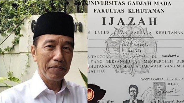 IJAZAH JOKOWI - Kolase foto Joko Widodo (Jokowi) (kiri) dan Diduga ijazah Jokowi yang beredar di medsos (kanan).