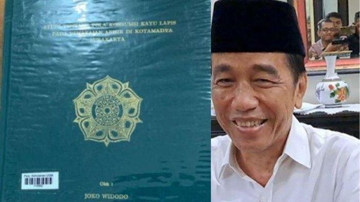 IJAZAH PALSU - (kiri) penampakan skripsi milik Presiden ke-7 RI Joko Widodo (Jokowi) (kanan) Jokowi saat ditemui di rumahnya, Jumat (23/5/2025).
