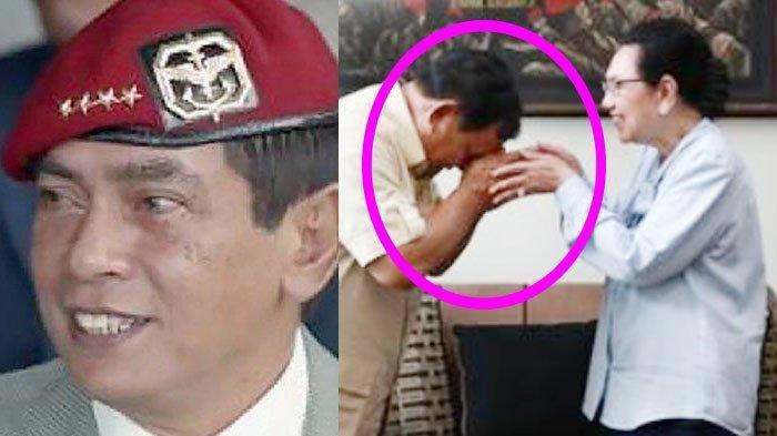 Wismoyo Arismunandar Suami Siti Hardjanti (kiri), Prabowo cium tangan dan sungkem ke Hardjanti (kanan).