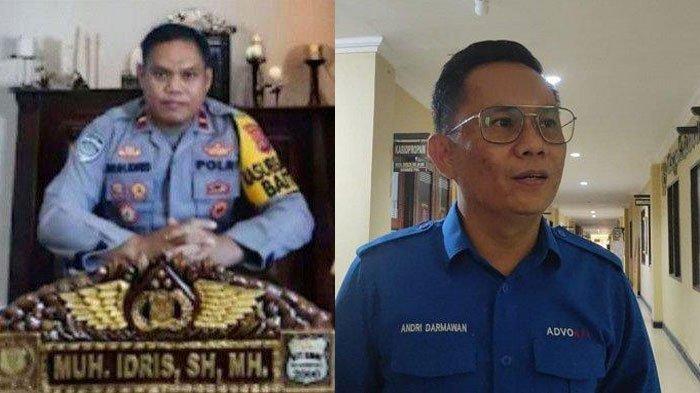 Eks Kapolsek Baito Iptu Muh Idris (kiri) dan kuasa hukum guru Supriyani, Andri Darmawan (kanan). Tak Puas Eks Kapolsek Baito Diproses Etik, Kubu Guru Supriyani Bakal Lapor Balik.