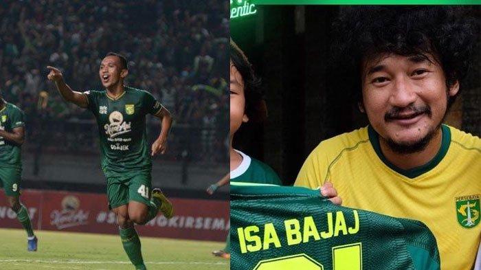 Irfan Jaya (kiri), Persebaya store melelang jersey authentic nya dengan menggandeng artis Isa Bajaj (kanan)