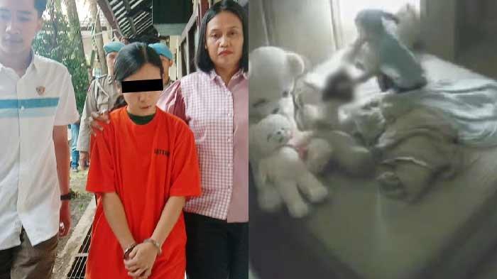 Tersangka penganiaya anak selebgram Malang Aghnia Punjabi, IPS alias Indah (27) saat digelandang polisi. Rekaman CCTV yang menunjukkan pelaku pengasuh berinisial IPS saat melakukan penganiayaan.