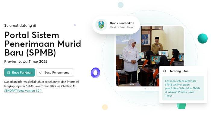 SPMB Jatim 2025 - Tangkapan layar portal SPMB Jatim. Dinas Pendidikan Jawa Timur membuka pendaftaran Seleksi Penerimaan Murid Baru (SPMB) tahap 3 untuk jenjang SMA dan SMK mulai Kamis (26/6/2025) pukul 00.01 WIB.