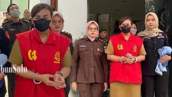 KORUPTOR DANA DESA : Bendahara Desa Sanggung, Kabupaten Sukoharjo berinsiail YP (memakai rompi pink) ditangkap Kejari Sukoharjo. YP diduga melakukan korupsi dana desa hingga Rp 406 juta untuk foya-foya.