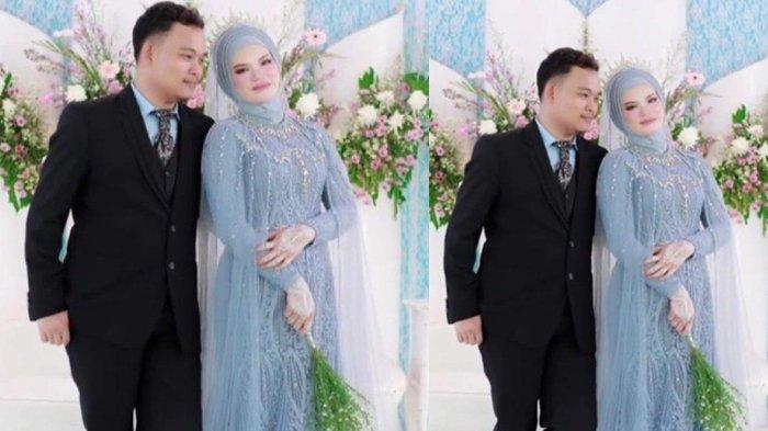 Acara resepsi, Ryan Dono memakai setelan jas hitam dan Alya Jelita