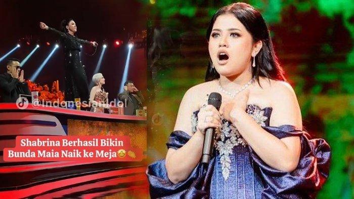 JUARA INDONESIAN IDOL - Shabrina Leanor (KANAN) kaget Maia Estianty naik ke atas meja hingga sukses jadi juara di ajang Indonesia di season 13. Juri Maia Estianty (KIRI) naik ke atas meja terpukau melihat penaampilan Shabrina Leanor pada Senin (19/5/2025) malam di Studio+ RCTI, Kebon Jeruk, Jakarta Barat.