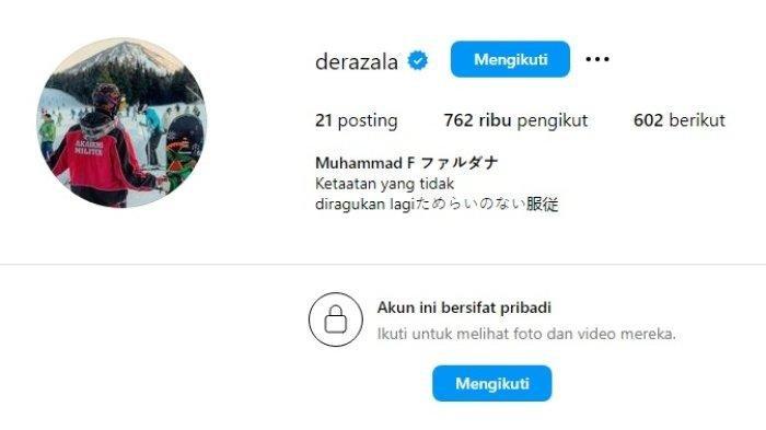 Akun IG Fardhana kembali jadi private. (Instagram derazala)