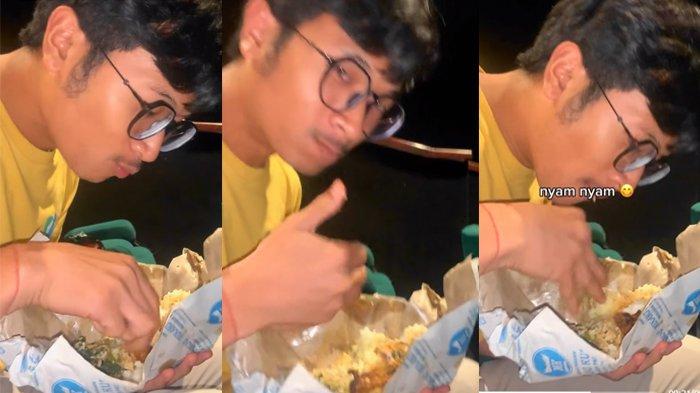 Alwi Johan makan nasi Padang dengan lahap di bioskop