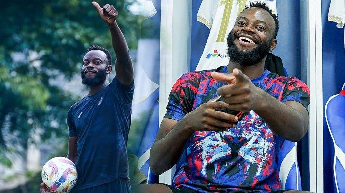 BURSA TRANSFER AREMA FC - Pemain asing Arema FC, Charles Lokolingoy (KANAN) di ruang ganti Stadion Kanjuruhan Malang sebelum melawan Semen Padang. Charles Lokolingoy (KIRI) saat sesi latihan. Charles Lokolingoy akan hengkang dari Arema FC setelah Liga 1 2024-2025 berakhir pada Sabtu (24/5/2025) lalu.