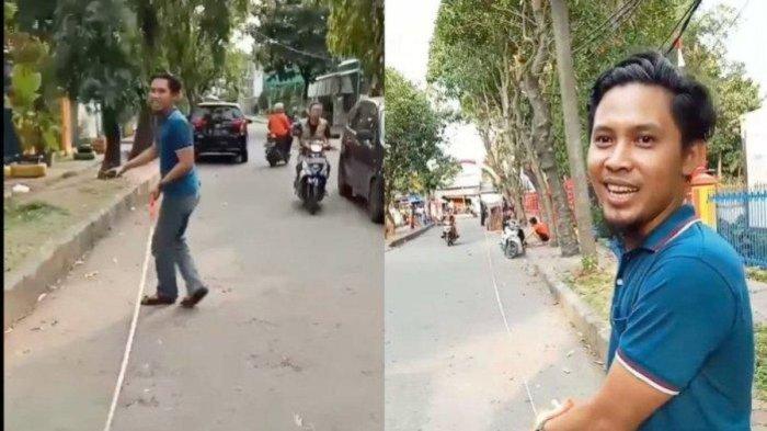 Ayip Amir, orang tua siswa mengukur jarak dari rumah ke sekolah pakai meteran gegara PPDB zonasi anak tidak diterima (Instagram/@undercover.id)