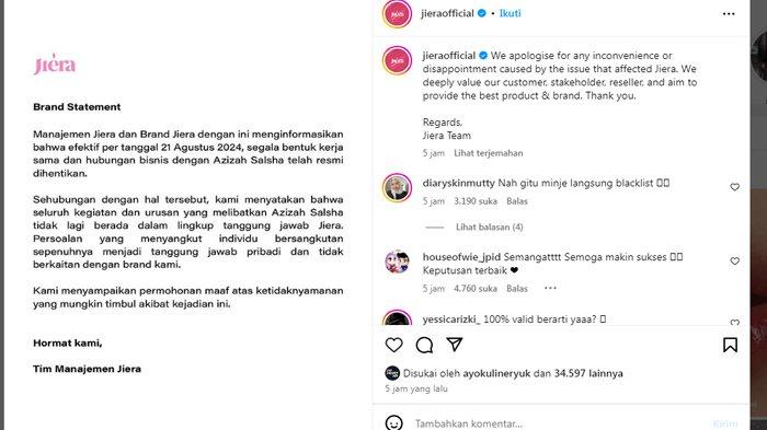 Azizah Salsha putus kerja sama dengan Jiera