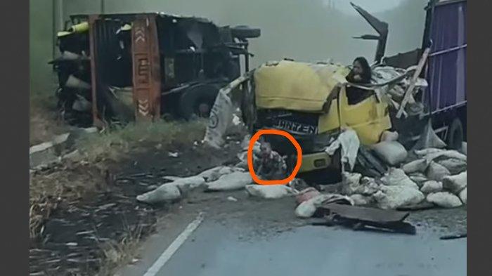 Balita selamat merangkak keluar setelah dua truk tabrakan