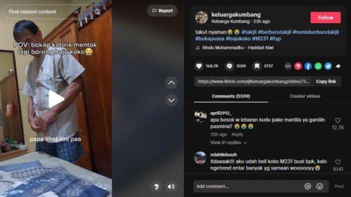 Bapak-bapak non muslim borong baju koko. (TikTok @keluargakumbang)