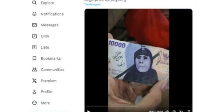 Beredar video yang menunjukkan uang kertas Rp10.000 yang digambar dan dicoret-coret, viral di media sosial (X)