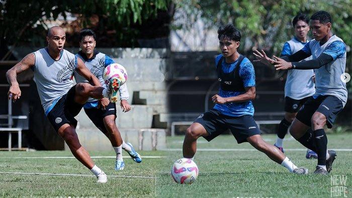 AREMA FC - Potret para pemain Arema FC saat melakukan sesi latihan yang diunggah di Instagram pada Sabtu, (15/2/2025).
