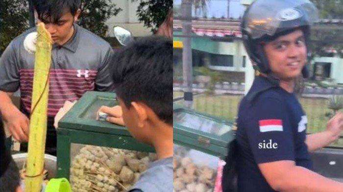 Bripda Daffa saat berjualan siomay di luar jam kerjanya sebagai polisi. (TikTok/pakpol_sharing)