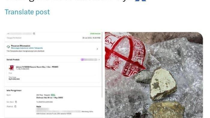 Customer Tokopedia membeli iPhone 13 saat paket dibuka isinya batu