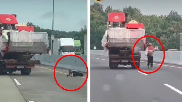 Detik-detik Mengerikan Sopir Lari Kejar Truknya Jalan Sendiri di Tol