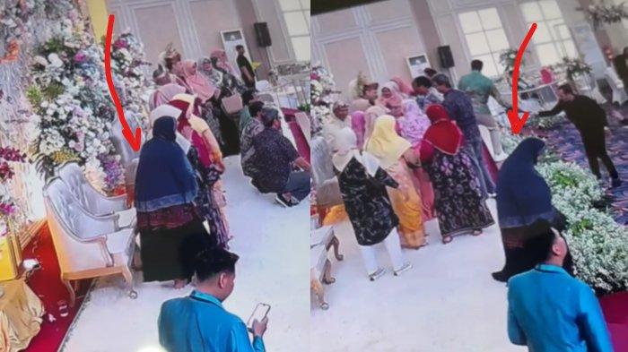 Emak-emak terduga pelaku bergegas turun dari pelaminan