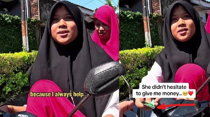 Gadis Bali berhijab hitam membantu turis asing dan memberi uang Rp 20 ribu