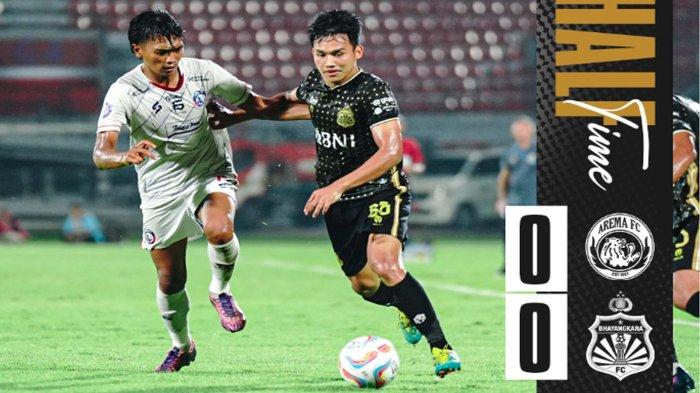 Hasil Skor Arema FC Vs Bhayangkara FC adalah 0-0 di Bbak pertama Laga Pekan 28 Liga 1, Rabu (6/3/2024)