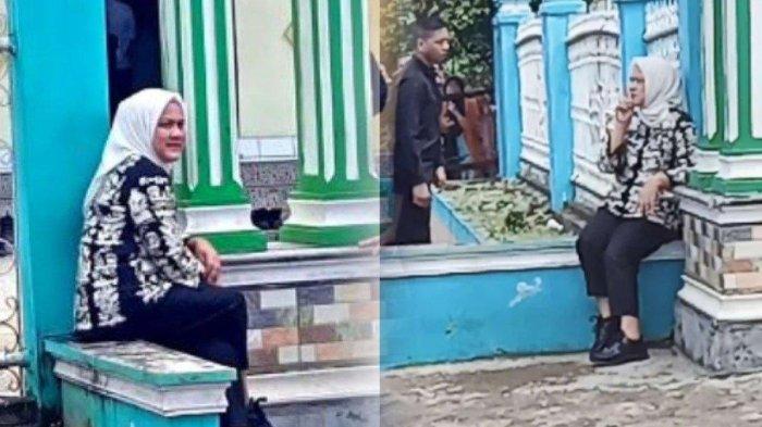 Ibu Iriana duduk di pinggir jalan menunggu Presiden Jokowi salat Jumat
