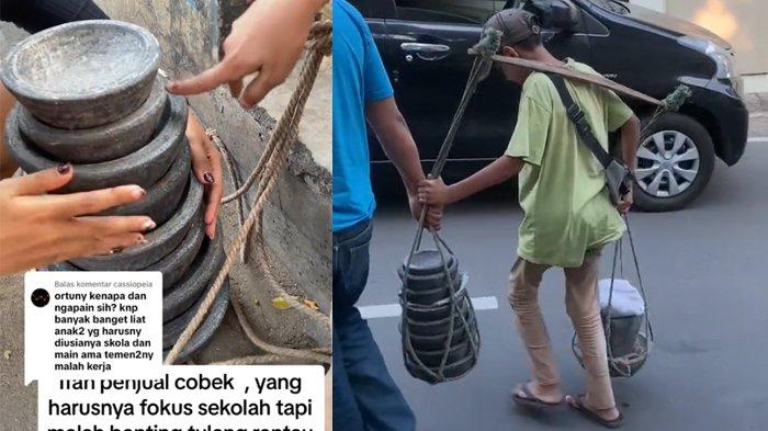 Ifan memikul beban puluhan kilo cobek yang terbuat dari batu